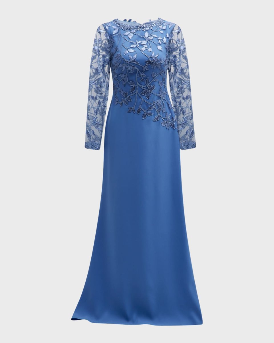 Bracelet-Sleeve Embroidered Sequin Lace Gown